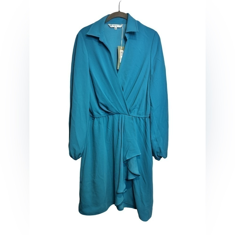 NEW Trina Turk Reverly Dress Blue Collared Faux Wrap Dress Size 8 Retail $348